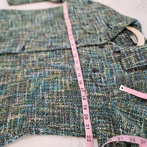 Chico's Tweed Jacket Button Shacket Academia Size 2 Large Green Black - Picture 8 of 8